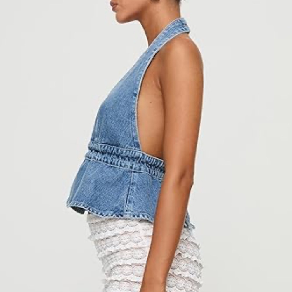 Princess Polly Sequoia Denim Halter Top in Blue Size 6 NWT - Picture 4 of 14